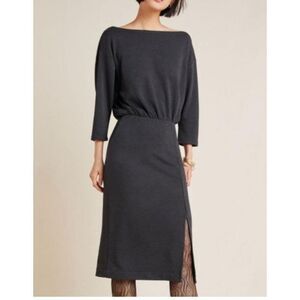Medium, Anthropologie gray boat neck midi dress with front slit.